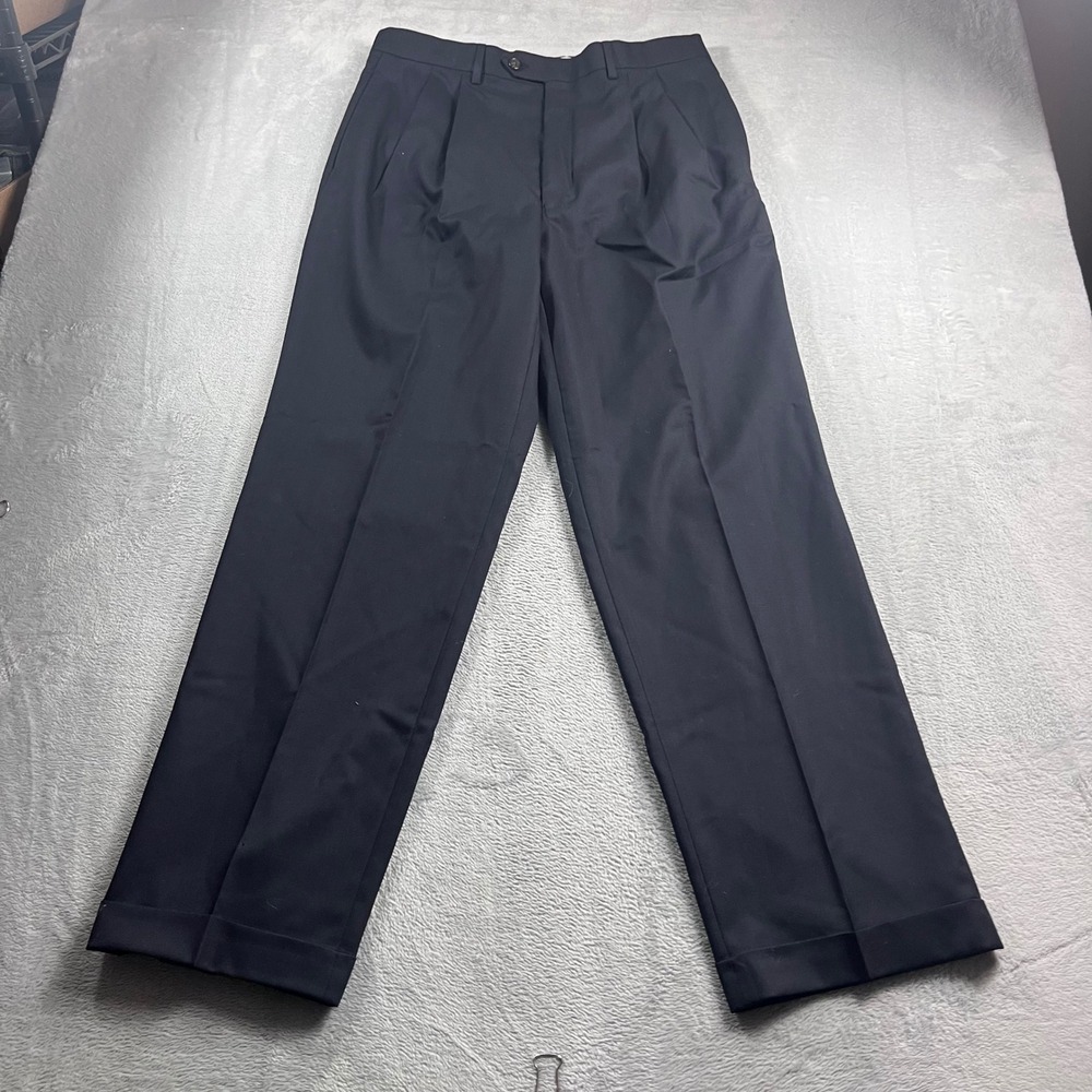 Lauren Ralph Lauren Mens Total Comfort Pleated Cuffed Dress Pants Navy 34W x 32L